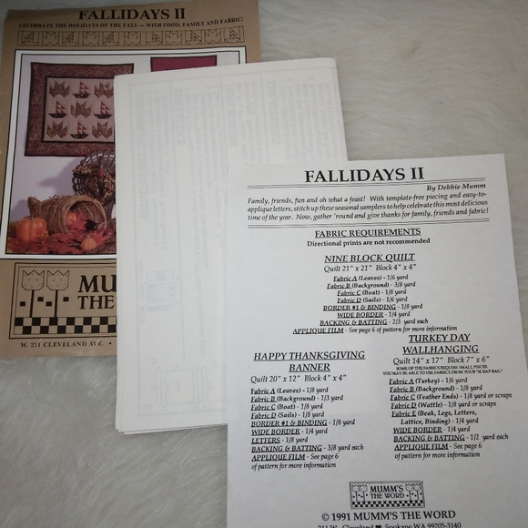PATTERN Mumm's The Word Fallidays II Quilted Seasonal Banner Wall hanging - Picture 3 of 4